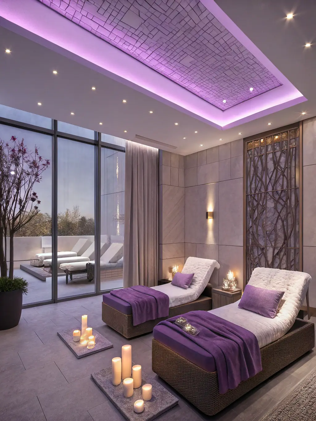A luxurious spa on a cruise ship, with a focus on the serene and rejuvenating atmosphere, highlighting the premium amenities available to passengers.